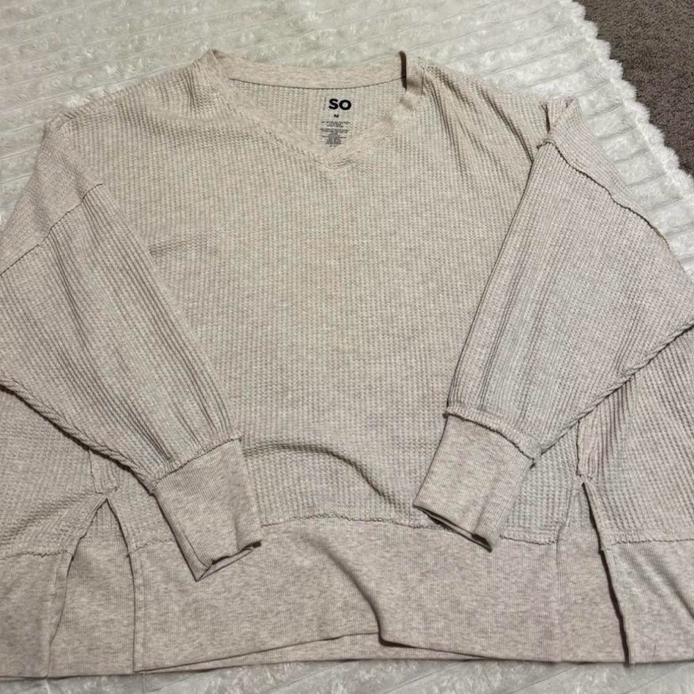 SO Beige Waffle Knit Pullover